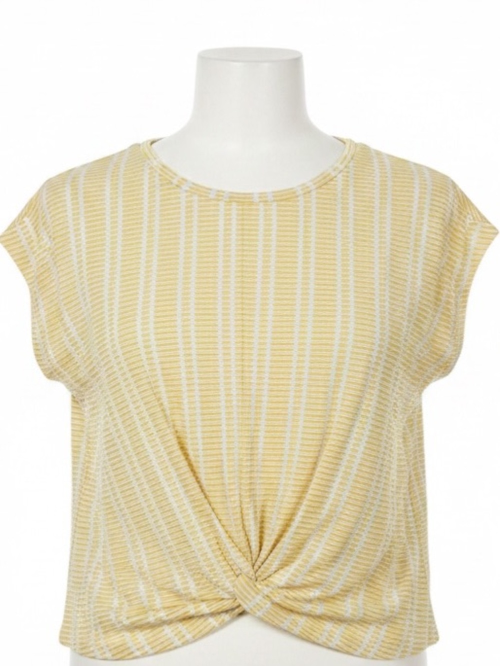 W5 Yellow & White Striped Twist-Front Crop Top